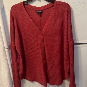 Ana Long Sleeve V Neck Tunic Top Rust Color Poly/Rayon/Spanex Size Medium